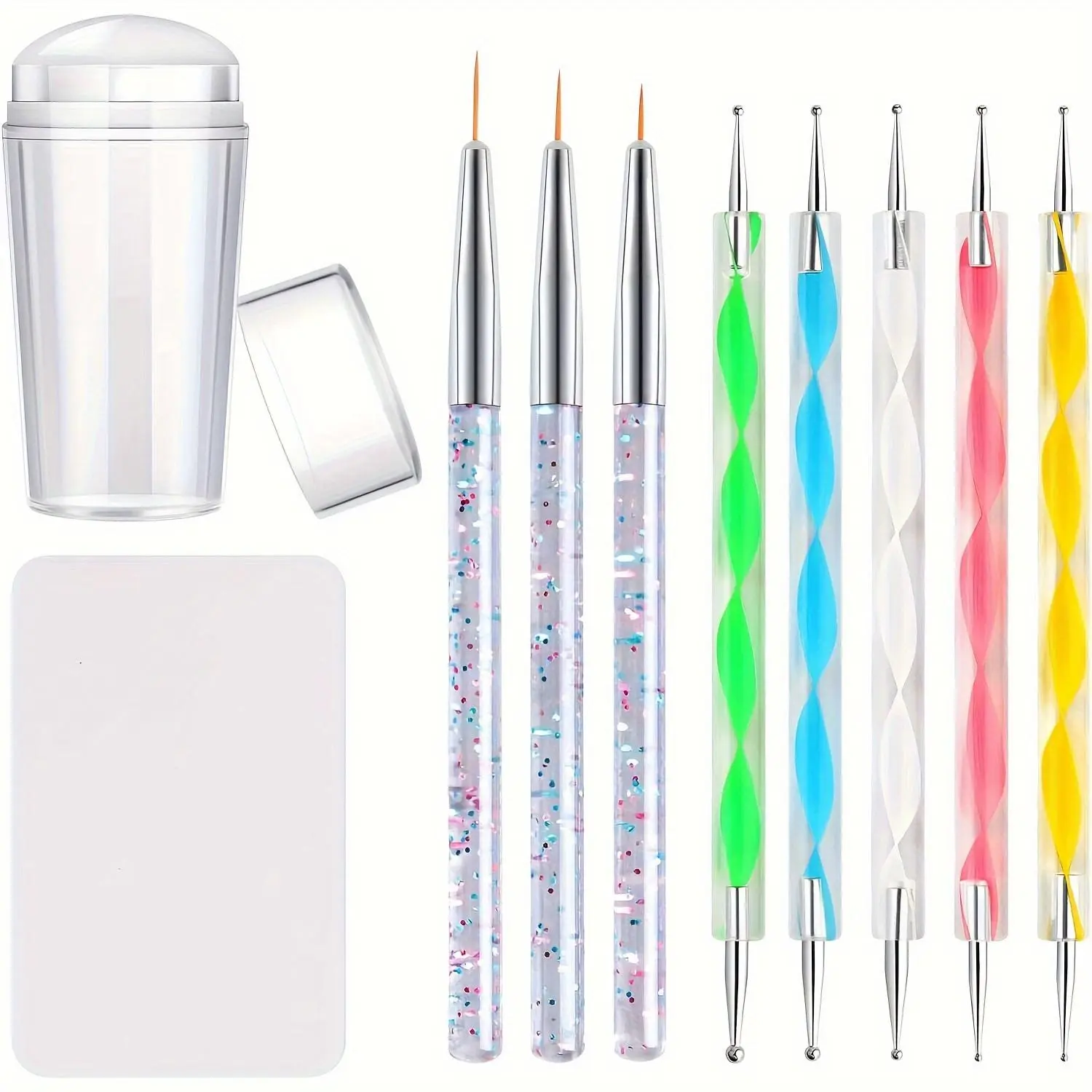 Silicone Nail Art Stamper & Dotting Pen Set, 10pcs/set Nail Art Brush & Dotting Pen, Professional Manicure Tool For Home & Salon