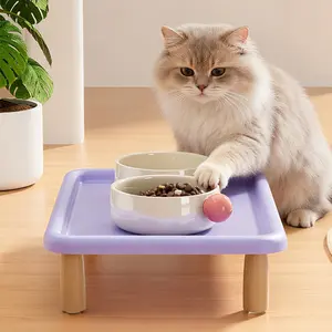 Ceramic Cat Bowl Set Tray, Durable Pet Feeding Dish & Water Container, Ideal for Cats & Kittens, Easy Clean Design