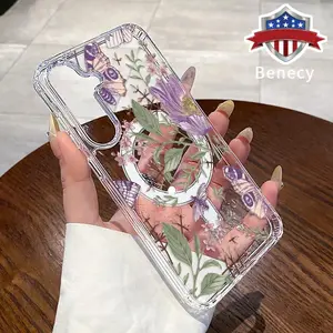 Clear Phone Case Compatible with Galaxy S23 Ultra S24 Plus FE S25 S22+ Enchanted Butterfly Garden Pattern Hard Acrylic Back Soft Silicone Edge Drop-Proof Lightweight Cell Phone Cover