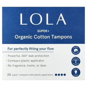 Lola Organic Cotton Tampons with Plastic Applicators, Super+, 20 Tampons