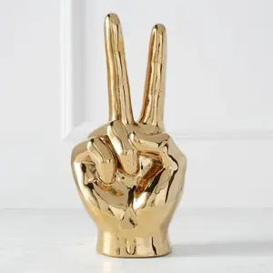 Z Gallerie Peace Sign Hand Ceramic Decor Decorative Metallic Sculpture Ornaments Gold Desktop Statue Collectible Figurine Home Decoration