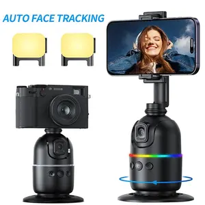 Automatic facial and body tracking tripod, no application required, 360 ° phone stand with fill light and gesture control, intelligent automatic tracking stand for Vlog/TikTok/live/zoom, remote free selfie stand for iOS/Android, Smartphone (black)
