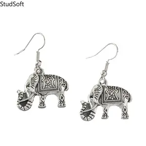 2026 New Vintage Elephant Dangle Earrings, Boho Tibetan Silver Tone Animal Jewelry, Ethnic Tribal Style Drop Earrings for Women, Perfect Gift for Her