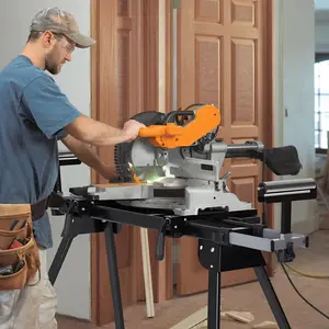 Portable Miter Saw Stand, Folding, Universal Saw Stand for 440 Lb Max Table Saw, 76-4/5'' Adjustable Stand Miter Saw Table, Stainless Steel, Compatible with Most Table Saws