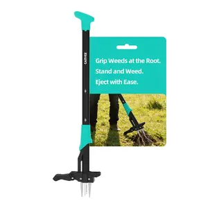 40" Long Handle Stand Up Weed Puller, 4-Claw with Ejector Gardening Hand Weeding Tool Easy-Eject Easily Remove Weeds Without Bending, Pulling, or Kneeling, Stainless Steel, Offset Handle