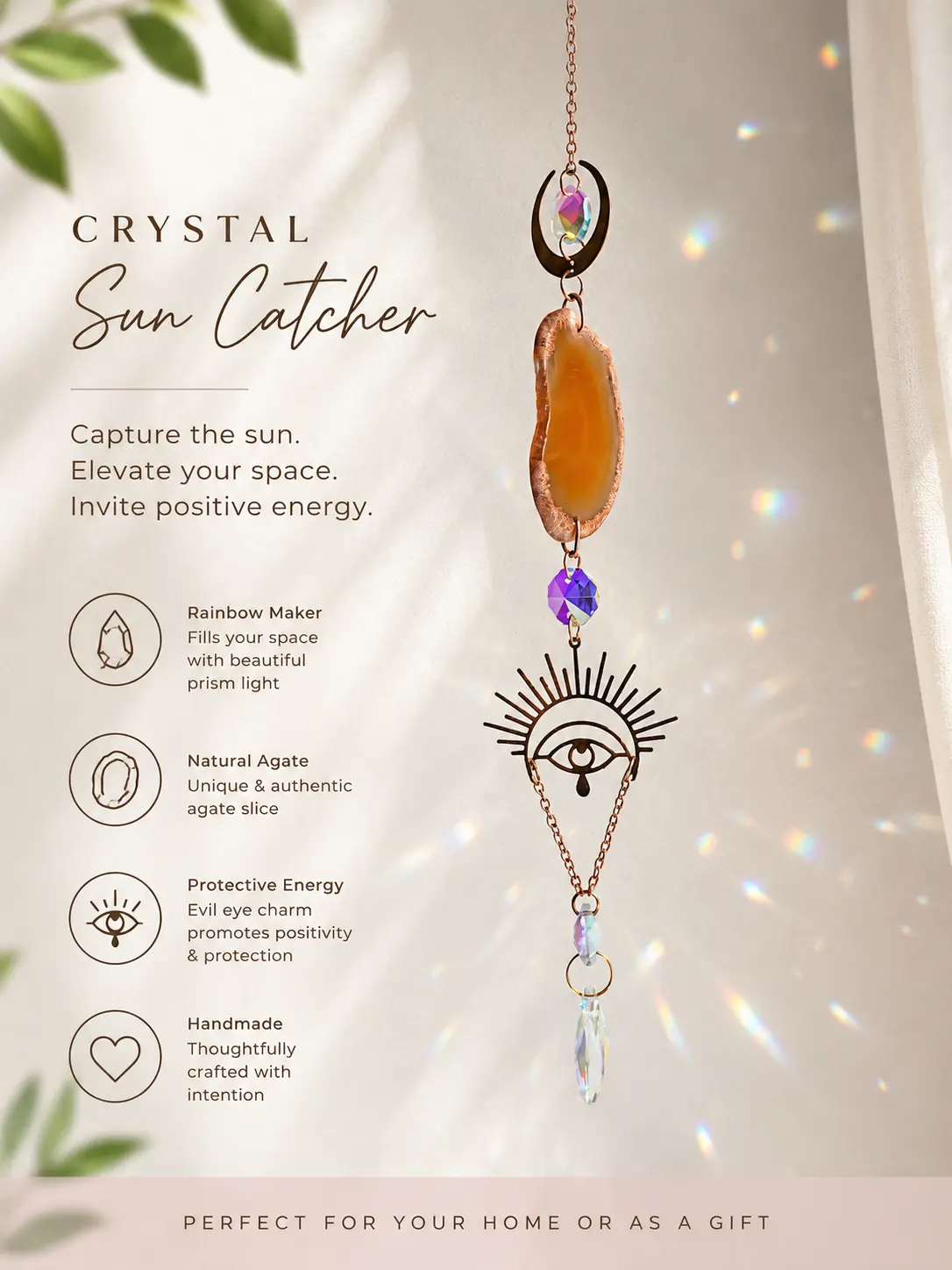 Evil Eye Orange Agate Sun Catcher