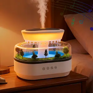 Miniature Landscape Humidifier with Raindrop Effects Top Cold Mist Filling Essential Oil Automatic Shut Off Function for Homes and Offices 7  color  flame ideal holiday gift christmas flame air magic aroma diffuser rain volcano fire fireplace large space