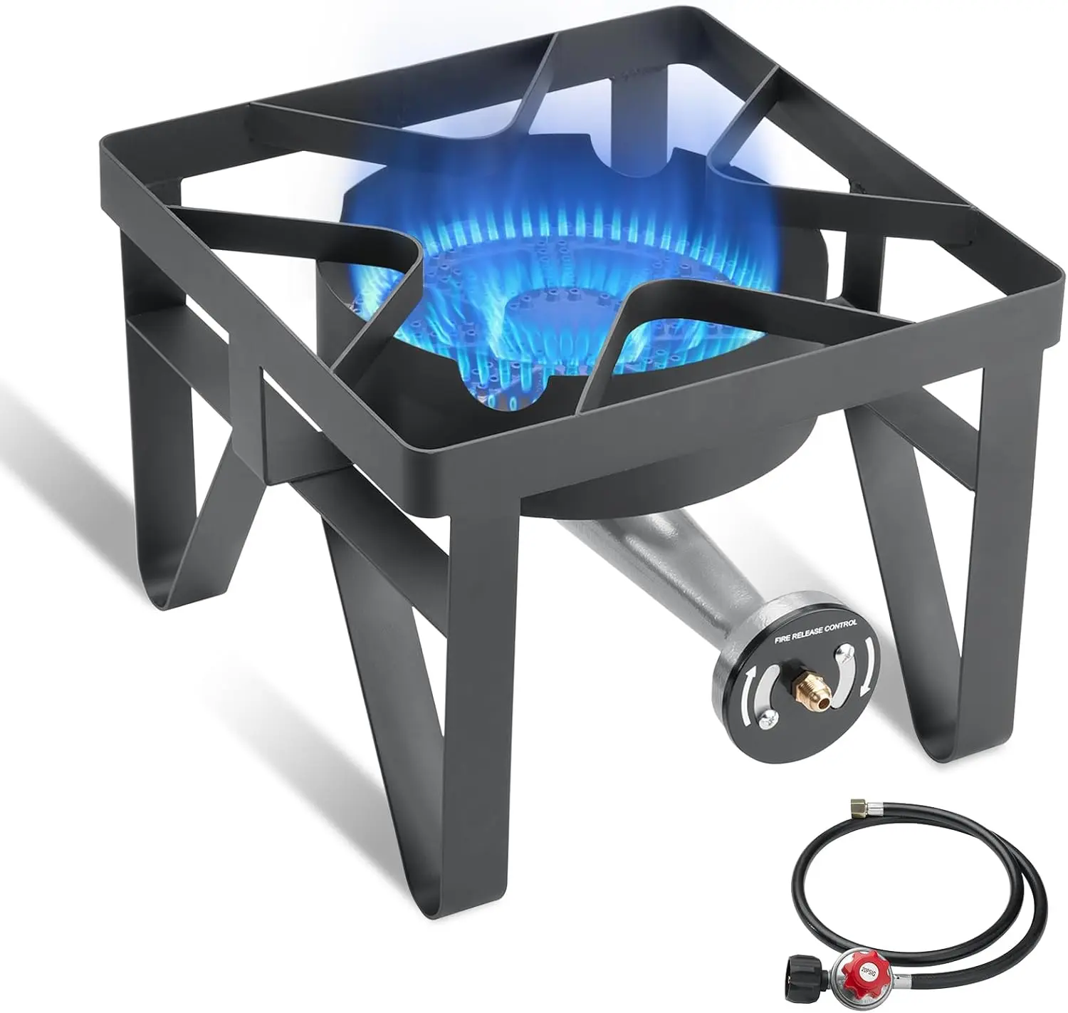 BESTFIRE 200K BTU High-Pressure Propane Burner – 15.75" Heavy Duty Single Gas Stove with 0–20 PSI Adjustable Regulator & Black Braided Hose Commercial Grade Outdoor Cooker for Brewing Turkey Frying Seafood Boil & Camping Backyard Outdoor Cooking portable