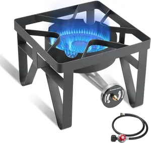 BESTFIRE 200K BTU High-Pressure Propane Burner – 15.75" Heavy Duty Single Gas Stove with 0–20 PSI Adjustable Regulator & Black Braided Hose, Commercial Grade Outdoor Cooker for Brewing, Turkey Frying, Seafood Boil & Camping Backyard, Outdoor Cooking