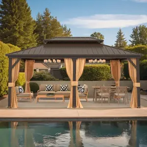 12'x18' Hardtop Gazebo, Galvanized Steel Double Roof Gazebo with Aluminum Frame, All Season Use, for Patio, Garden, Backyard