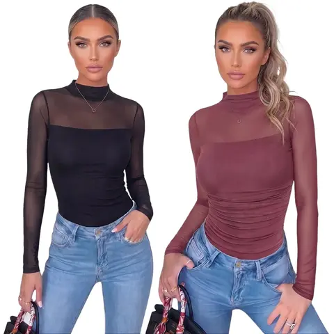 Avidlove Women Long Sleeve Bodysuit Turtle Neck Shapewear Body Suits Mesh One Piece Leotard Shirt Going Out Tops Fall Outfits Gifts Womenswear Basic Bottom CompressionElegant Everyday Nylon Overalls Spandex