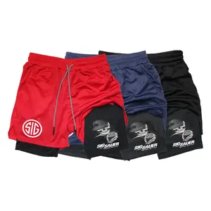 3PC Mens Tactical SIG SAUER Skull Shorts 2 in 1 Layered Gym Workout Athletic Running Basketball Quick Dry Breathable Compression Liner Multi Pocket Streetwear Sport Shorts S 3XL