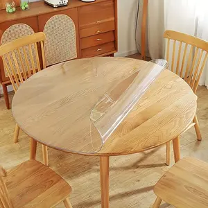 Soft Glass PVC Round Tablecloth Waterproof Oil-Resistant Non-Slip Washable Table Mat Transparent Table Cover Transparent Dining Table Protector Pad