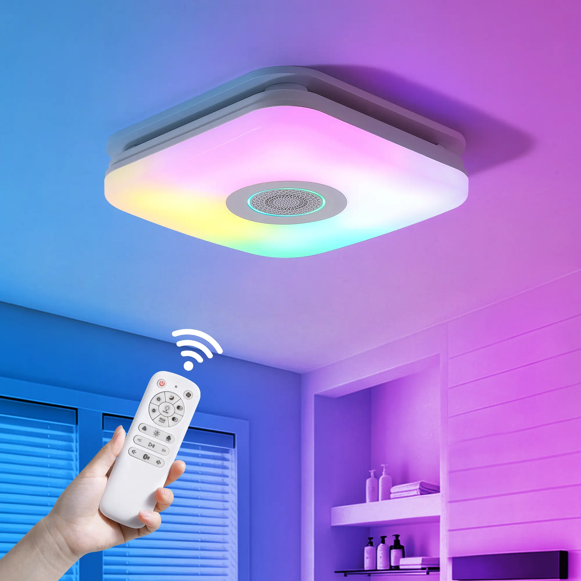 4-in-1 Smart Bathroom Exhaust Fan with Light, Bluetooth Speaker & Humidity Sensor, 110/160 CFM, 1500LM 2700K-6500K, App/Remote Control, Required Ceiling Opening 11.39"x10.42"