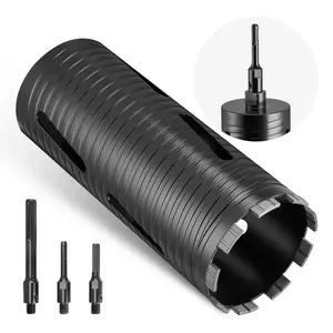 VEVOR Carbon Steel Dry Core Drill Bit, 4 in Diameter, 9-1/2 in Drilling Depth, 5/8-11 Internal Thread, with 3 Adapters, Pilot Bit & Hex Wrench, for Concrete, Red Bricks, Masonry, Dry Drill