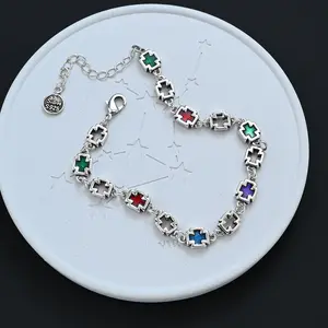 Women's Adjustable Cross Bangle Bracelets - Colorful Enamel Gothic Charm, Y2K Streetwear Lightweight Stackable Jewelry for Daily Wear, Party Gifts