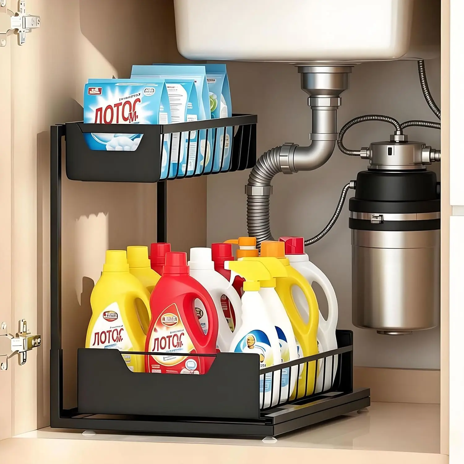 Under Sink Organizer Pull Out Shelf, 2 Tier SlideOut Cabinet Storage for Kitchen Bathroom