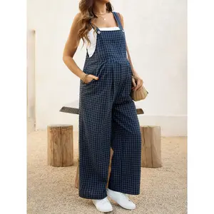 Maternity wear spring/summer casual plaid jumpsuit loose maternity overalls