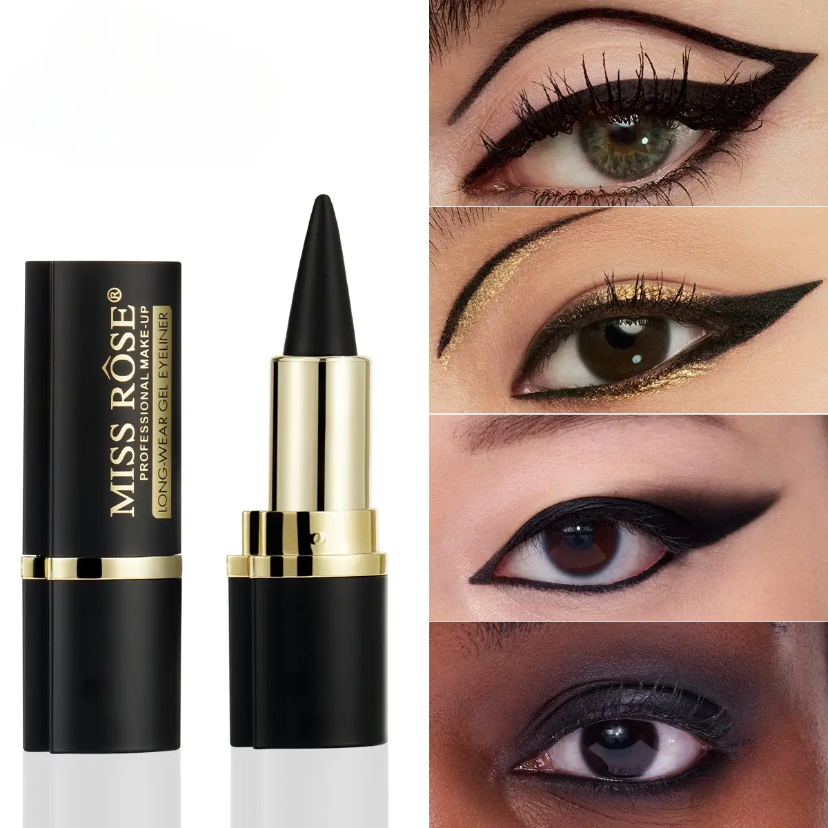2Pcs Black Gel Eyeliner Pencil Set,Waterproof gel eyeliner, Cat Eye MakeupStencil,Eye Black Smokey Eyeshadow PaletteStick,Goth Halloween Makeup