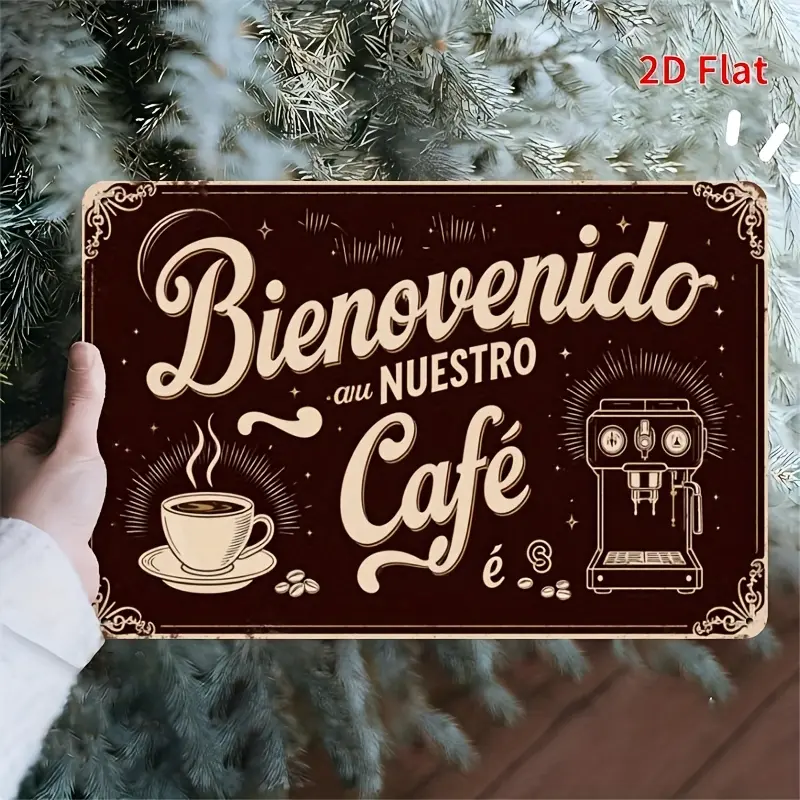 Vintage Metal Spanish Welcome Wall Hanging Decor Sign - 2D Flat 8x12 in Plaque - Suitable for Homes, Outdoors - Indoor/Outdoor Use