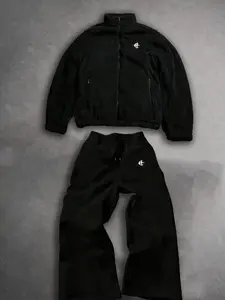 Autumn Winter Plush Soft Coat & Pants Set, Warm Fitted Outerwear, Pure Street Style, Comfortable Loose Fit, Elegant Design Details, Streetwear, Menswear