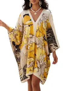 Elevate Your Vacation Style: Geometric Horse Grid Caftan & Shawl Set – The Ultimate All-Season Resort Look, Kaftan Style
