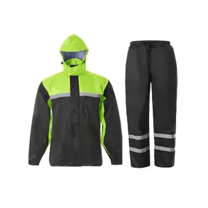 Men’s high-visibility reflective rain suit work jacket and pants for all sports, farm work, fishing, and motorcycling