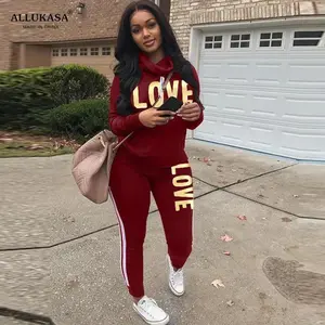 2 Piece Set Outfit LOVE Letter Print High Neck Hoodies Sweatshirt Pants Tracksuit 2025 Plus Size Streetwear Casual Suit