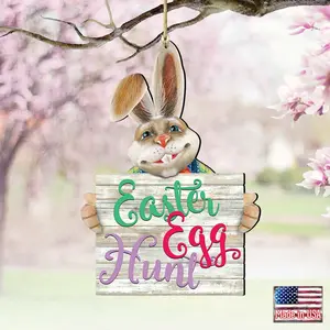 Designocracy 8154423-2-S2 Artistic 5x5.5 in. East Egg Hunt Bunny Wooden Ornaments, Festive Spring Decor, Ideal Gift for Home Supplies