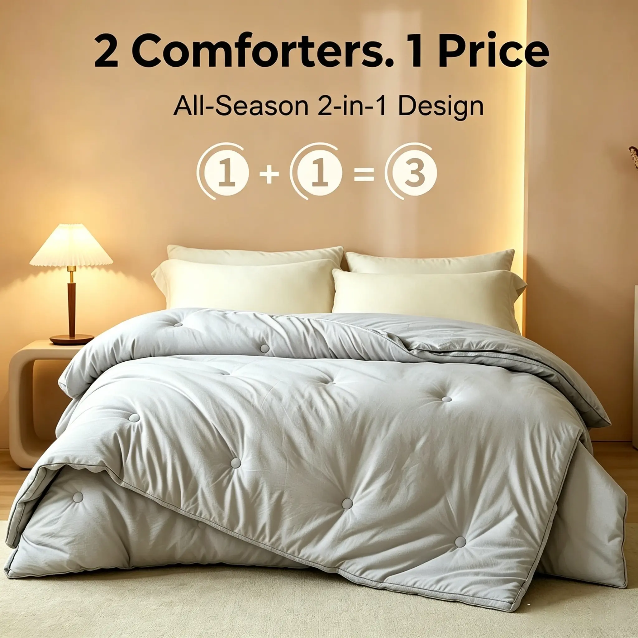 Havnna 2-in-1 All-Season Warm Comforter, 200x230cm/78"x90" (US Double/Full Size), Wrinkle Resistant, Skin-Friendly, Space-Saving (50% Closet Space Reduction), Machine Washable, No Dry Cleaning Needed
