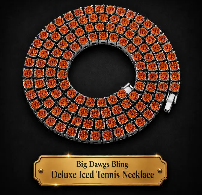 Silver Iced CZ Row Tennis Baseball Chain Necklace Orange
