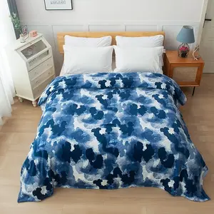 Mocassi Velour Fleece Throw Blanket with Camouflage Print, Silky-Soft Velvety Touch