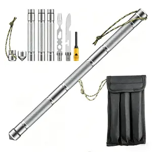 Multifunctional Aluminum Alloy Survival Stick |All-in-OneOutdoor Camping Tactical Self Defense Gear, Window Breaker,Knife, Fork, Wrench, Fire Starter,  | EmergencyEDC Kit for Hiking Camping Travel Car Safety