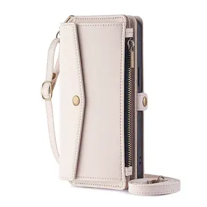 Multi-Functional Zipper Pocket Wallet Flip Leather Case Compatible with iPhone 12/13/14/15/16/17 Pro Max, Card Holder Crossbody Wrist Strap Shockproof Phone Cover for Women，kickstand function, full body drop protection.