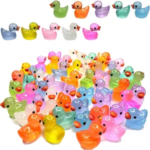 100 Pcs Luminous Mini Resin Ducks Tiny Glow in The Dark Duck Micro Garden Landscape Potted Plants Decoration Aquarium Dollhouse Ornament for Family Crafts Decor
