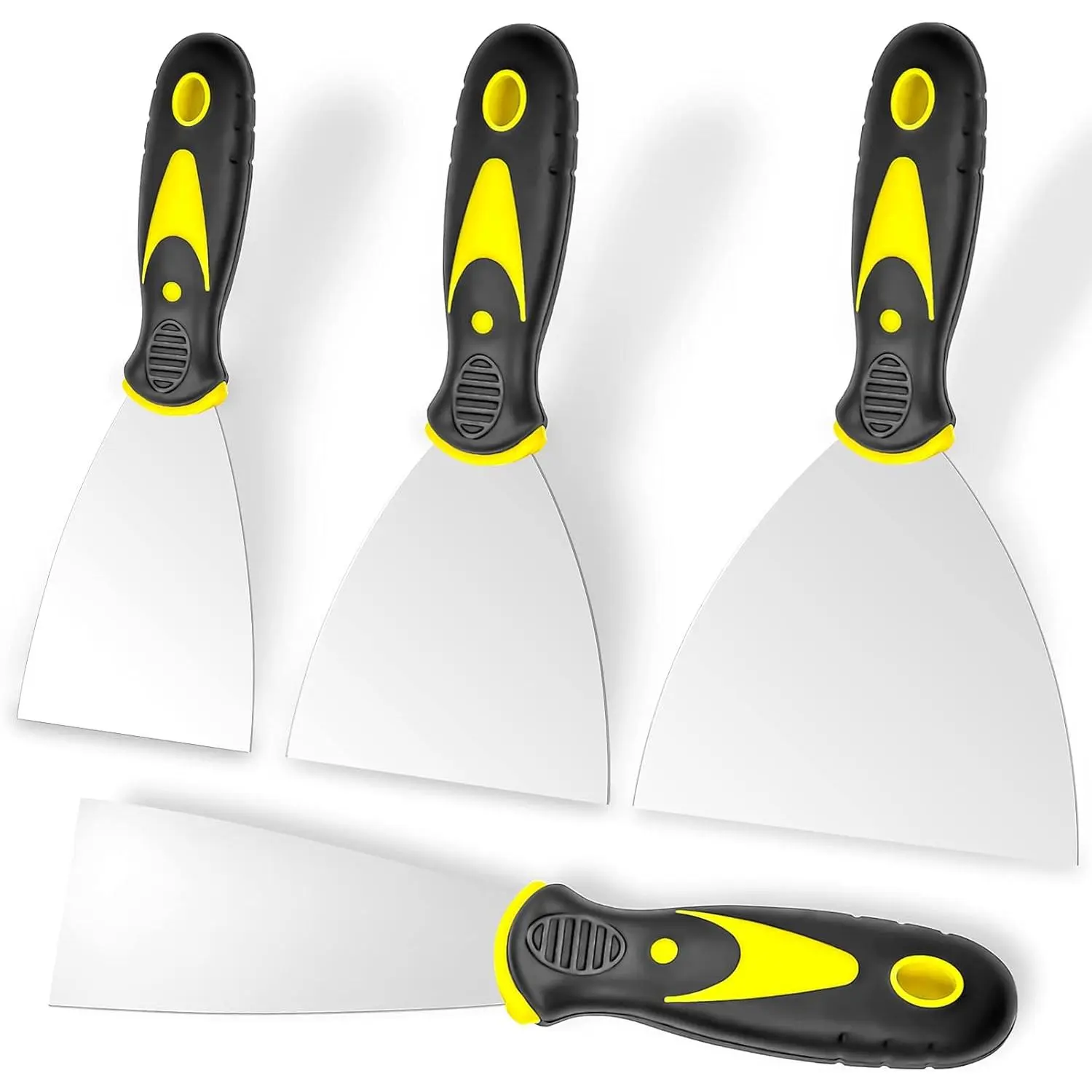 Putty Knife, 4Pcs Spackle Knife Set (2, 3, 4, 5 in), Stainless Steel Paint Scraper, Taping Knife Tool for Repairing Drywall, Removing Wallpaper, Applying Putty, Plaster, Cement, Adhesive