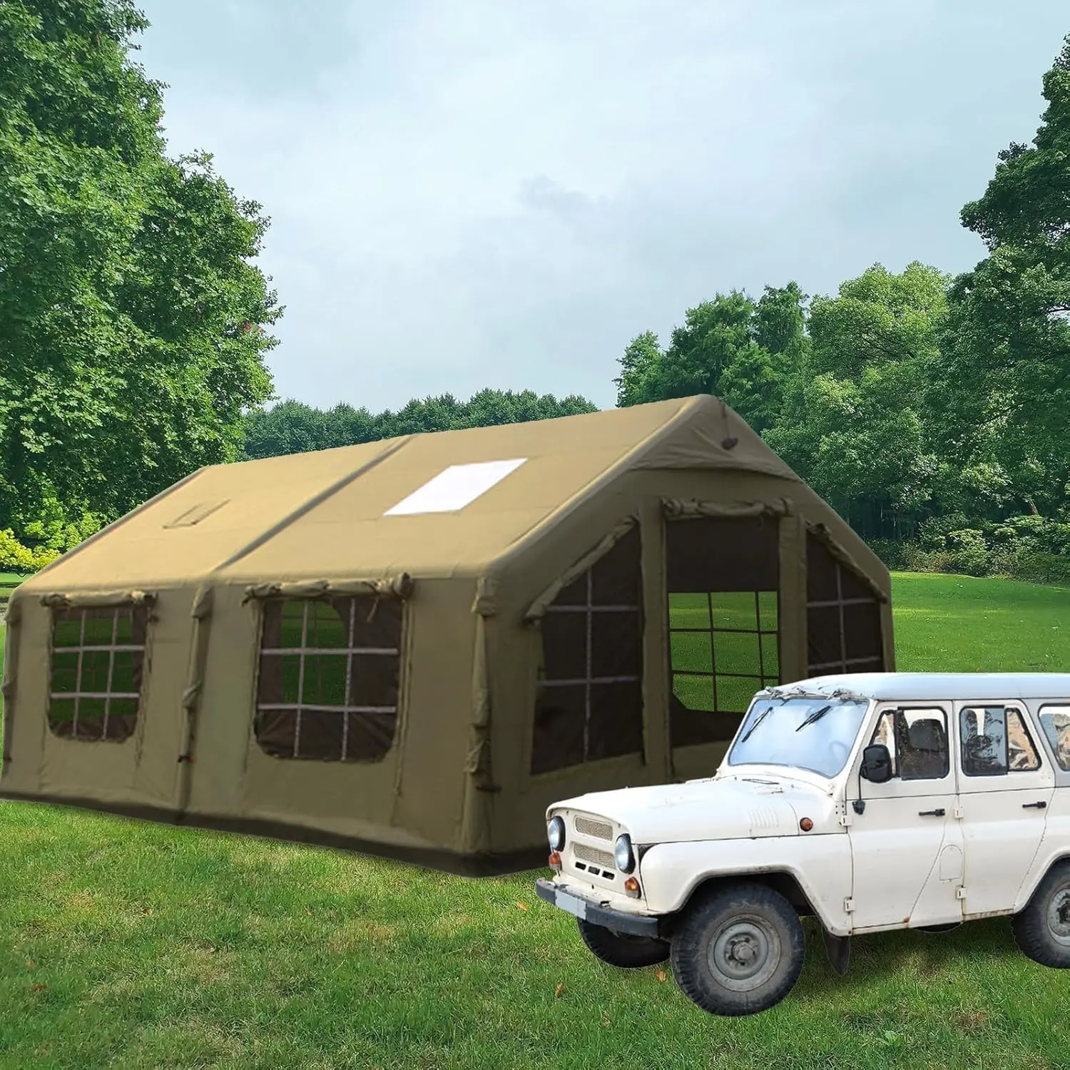 Inflatable Tent, Outdoor Easy Setup Inflatable Tents for Camping, Portable Blow Up Tent with Stove Jack, Cotton Canvas Material for Glamping, for 4 Season, 4/6/8/10 Person Use