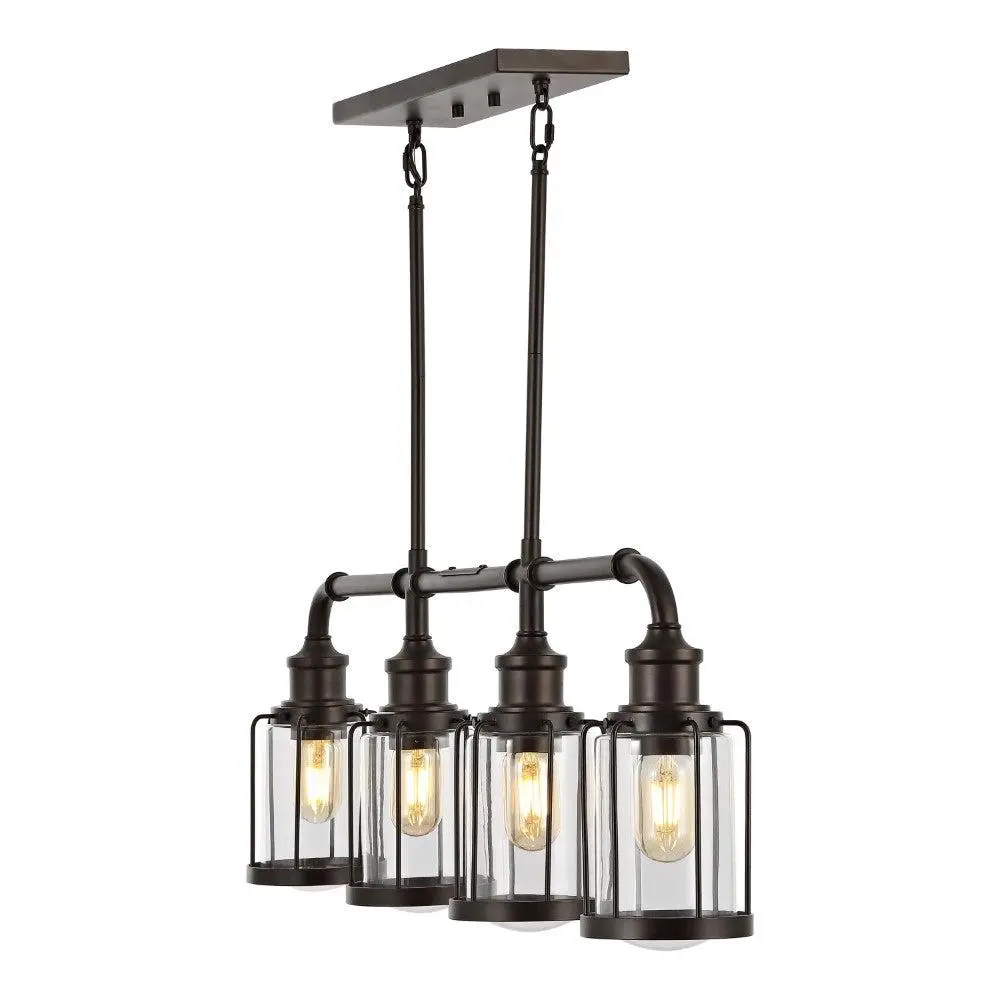 JONATHAN Y Abbott Farmhouse Industrial Iron-Glass Linear LED Pendant with Adjustable Lighting, Ideal for Living Room, Kitchen, Office