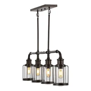 JONATHAN Y Abbott Farmhouse Industrial Iron/Glass Linear LED Pendant; for Living Room, Bedroom, Kitchen, Office