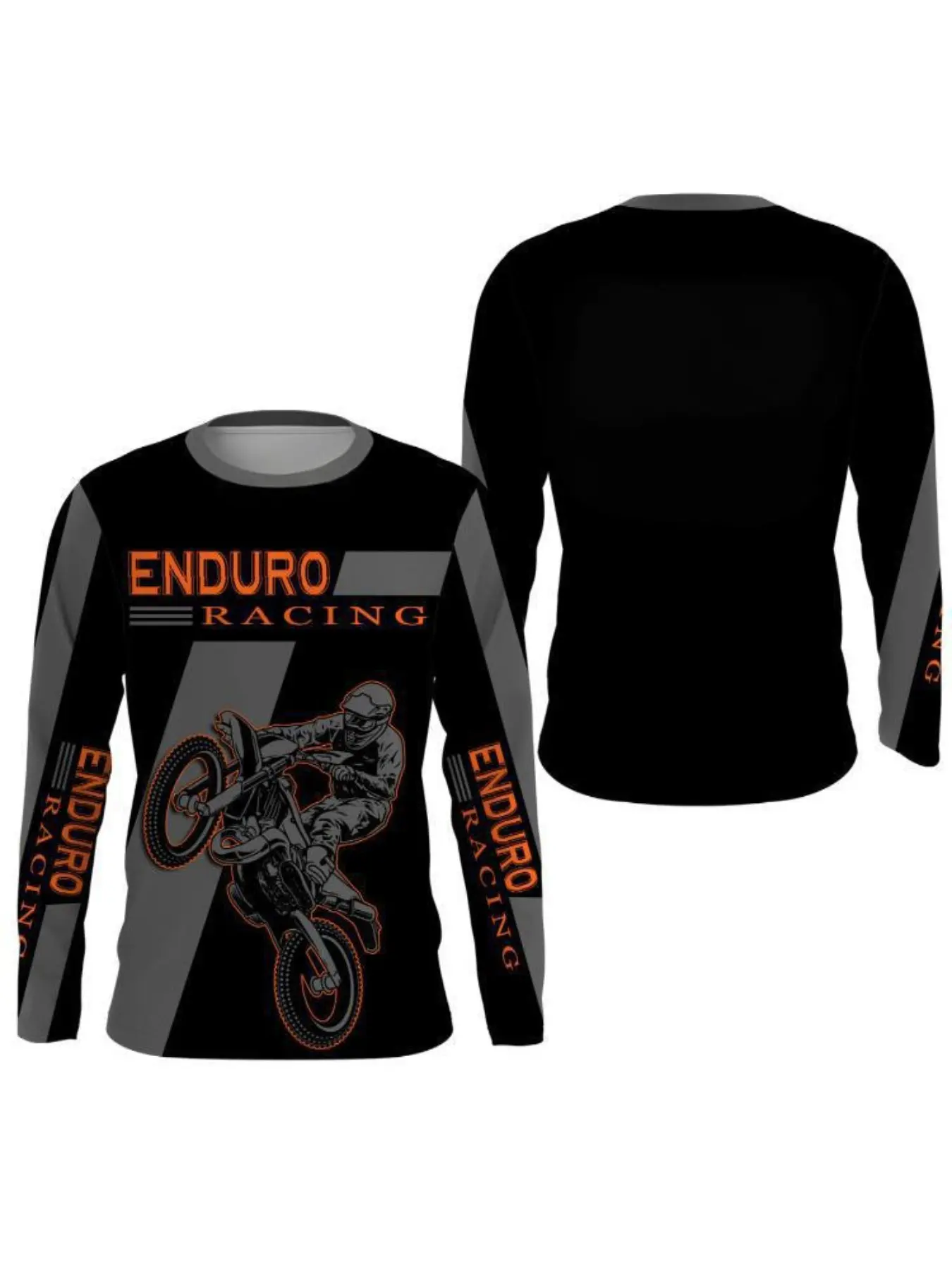 Men's Long Sleeve Racing Jersey, Front Print Design, Fitted Style, Suitable for Motorcycle & Outdoor Sports, Fitted Design Activewear