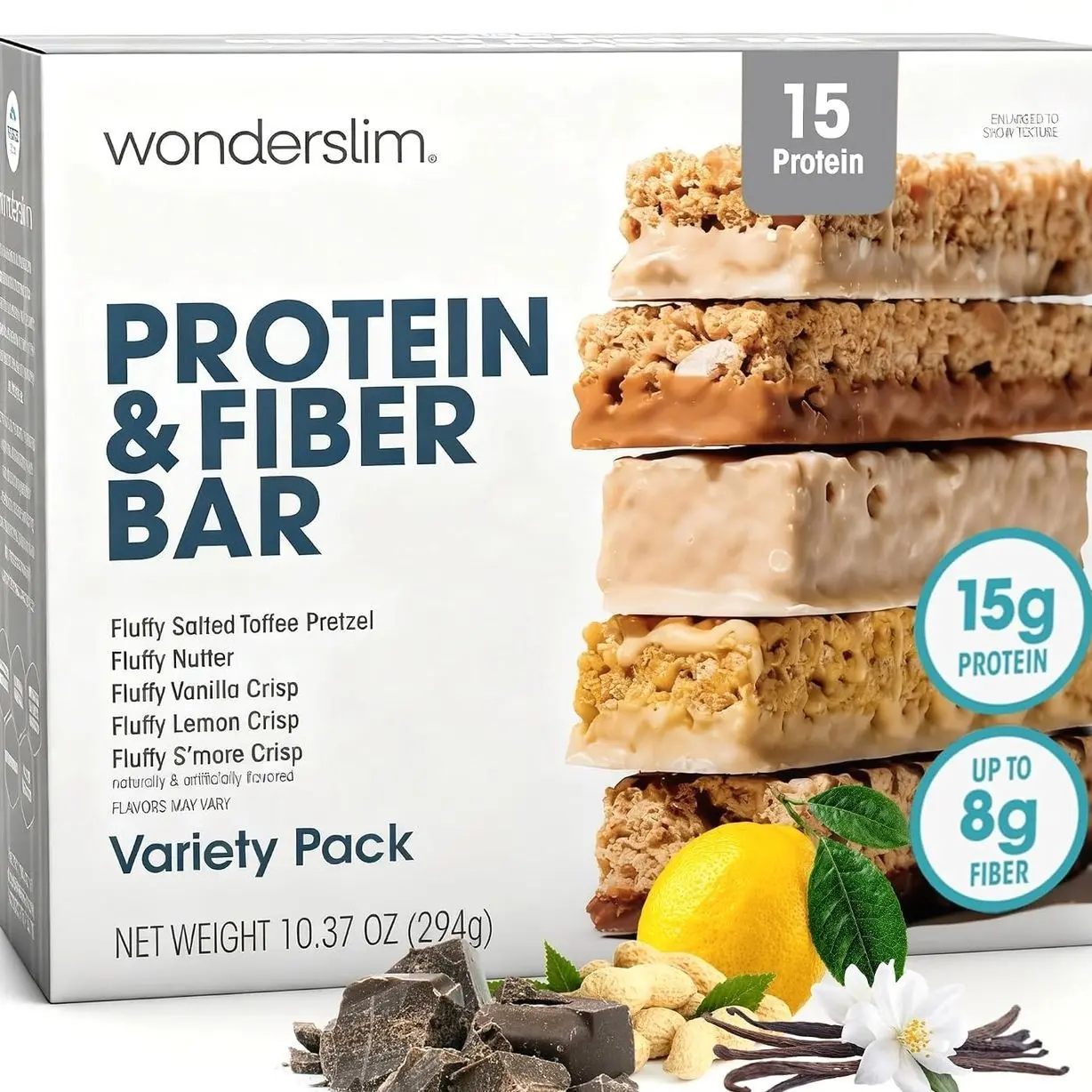 Wonderslim High Fiber Protein Bars – 15g Protein, 7g Fiber – Low Sugar, Low Carb, Low Calorie Protein Snack Bar for Hunger & Craving Control – Gluten-Free – 7 Pack (Variety Pack)