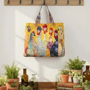 2026 Latest Best-Selling Model Boho Digital Printed Quilted Tote Bag Commuting LeisureBirthday Gift Fun Chicken Tote Bag,Cute ChickenPatchwork Tote,Quilted Fabric Shoulder Bag for Grocery,Travel & Gifts
