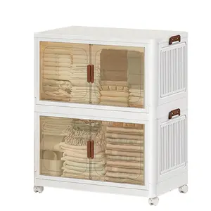 Stackable multi-layer storage cabinet, suitable for bathroom skin care products, clothes, toiletries, the top can place decorative items, with wheels for easy movement, for bathroom storage and organization.