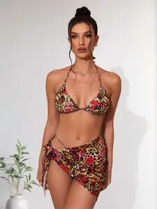 Wild leopard print floral bikini