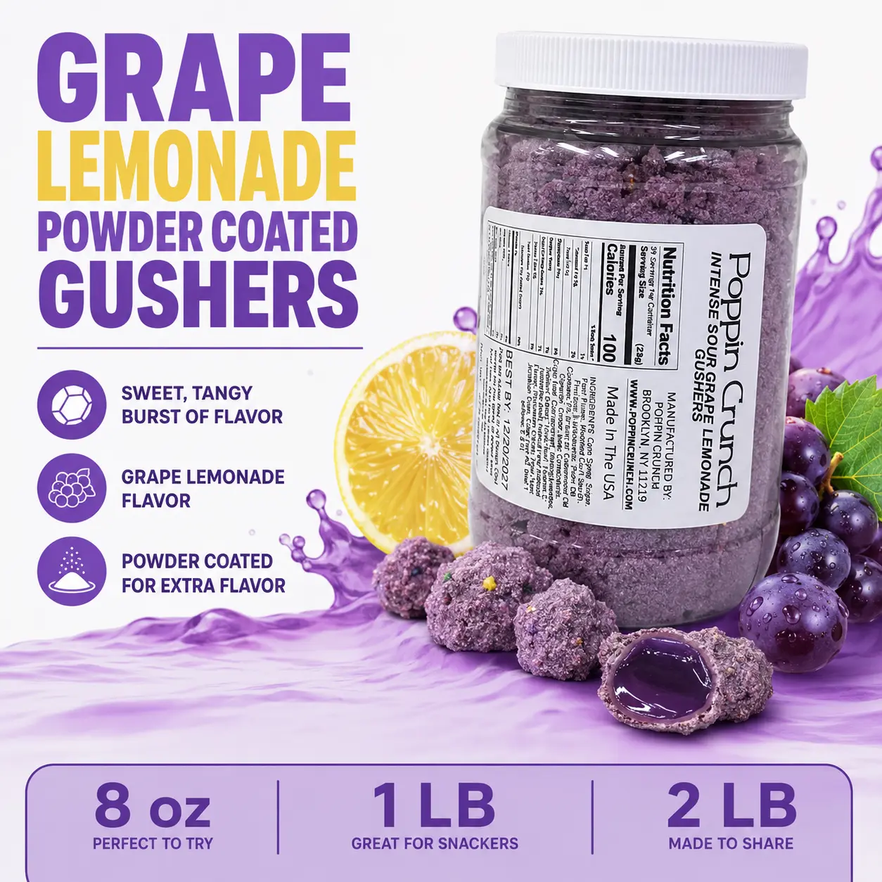 Poppin Crunch Intense Grape Lemonade Gushers - Choice of Sweet or Sour