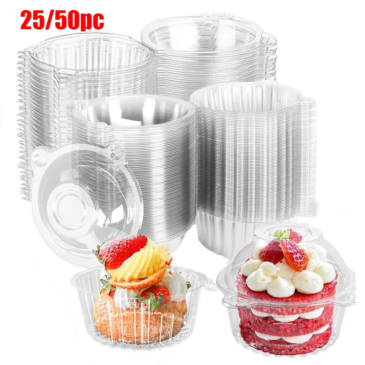 Disposable Transparent Plastic Cupcake Box with Lid and Flip Cover, Ideal for Dessert Pastries Mousse Sandwiches, Food Safety Stackable Cups, Baking Utensils Supplies, Bakery Supplies, Individual Cupcake Containers, Baking Essentials, Bakeware