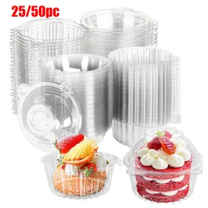 Disposable Transparent Plastic Cupcake Box with Lid and Flip Cover, Ideal for Dessert Pastries Mousse Sandwiches, Food Safety Stackable Cups, Baking Utensils Supplies, Individual Cupcake Containers, Baking Essentials, Bakeware