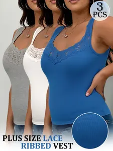 3-Pack Plus-Size Women's Camisoles | Best-Selling, Versatile, High-Stretch Lace Tank Tops | Dress Up or Down | An Essential Layering Piece
