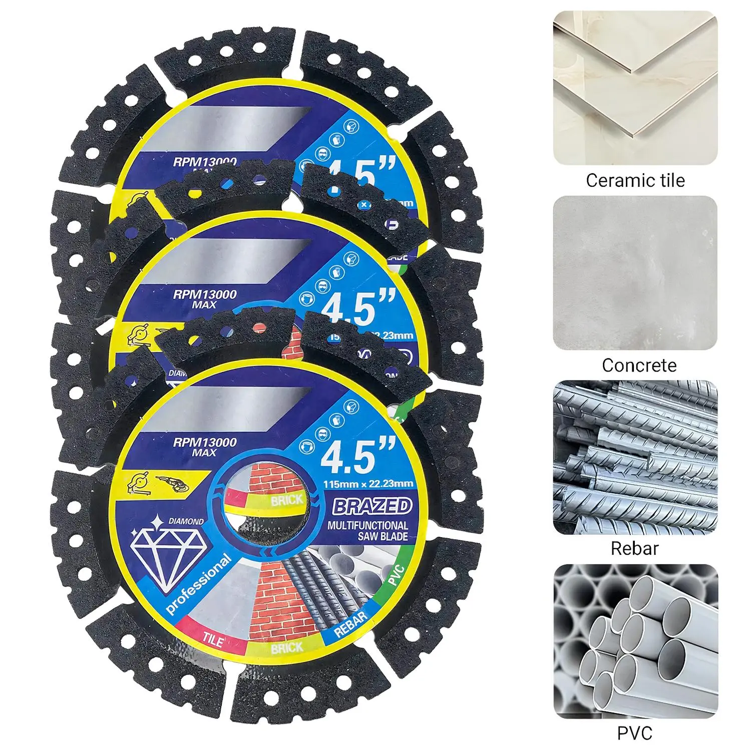 4-1/2 Inch Diamond Cutting Discs with Diamond Technology, Indestructible Metal Cutter Disc Flap Wheels for Angle Grinder, High-Safety Tool (3pcs) - Cuts Ceramic Tiles, Ideal Mothers Day Gift for Her