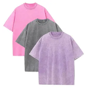 3 Pack Unisex Solid Color Acid Wash T-Shirt, Vintage Cotton Oversized Short Sleeve Tee, Casual Loose Streetwear Summer Sports Tops for Women Men